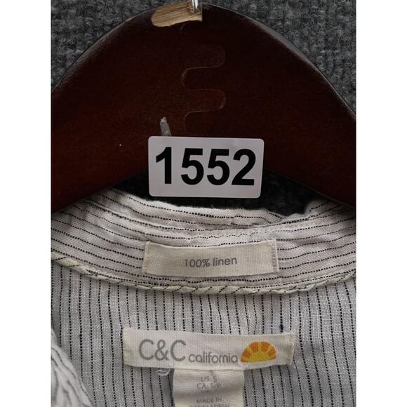 C&C California Shirt Womens Small White Black Striped Linen Peplum Short Sleeve - Picture 5 of 7